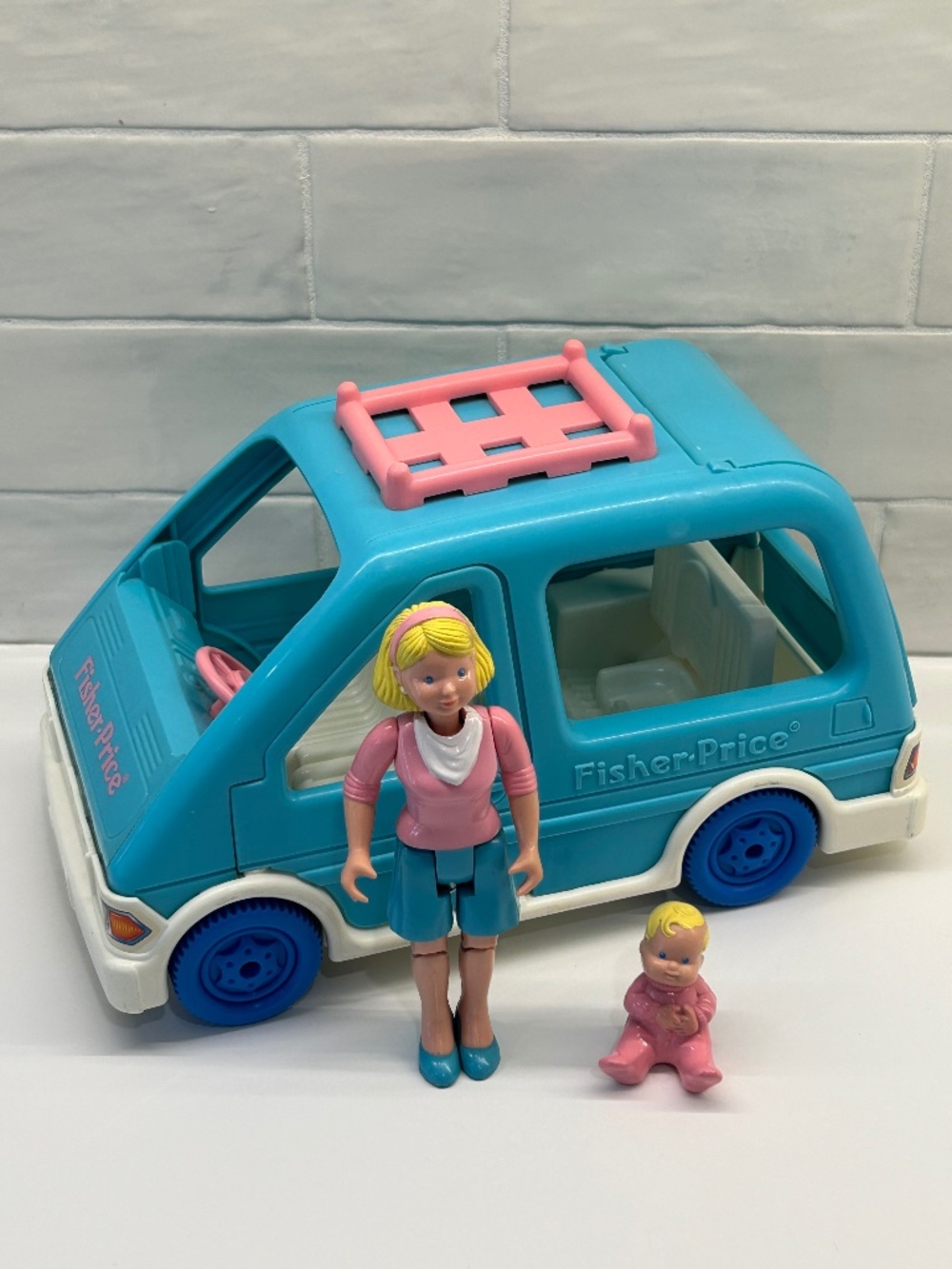 Vintage 90s Fisher Price Loving Family Dollhouse Minivan Set #4631 Complete (b9)